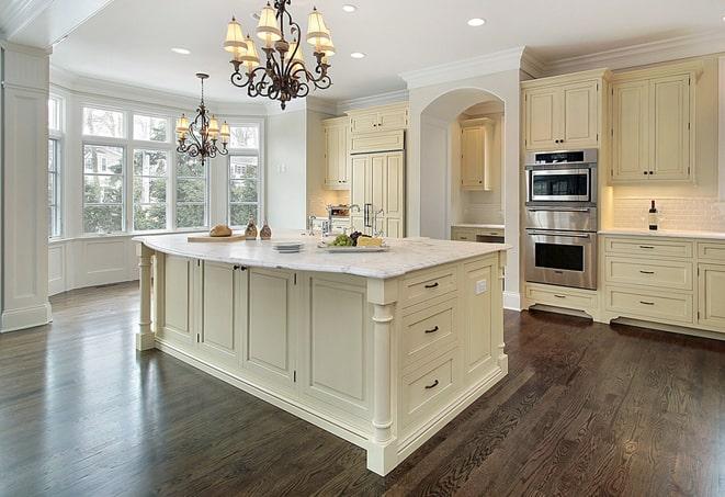 close-up of textured laminate floors in a kitchen in Benbrook, TX